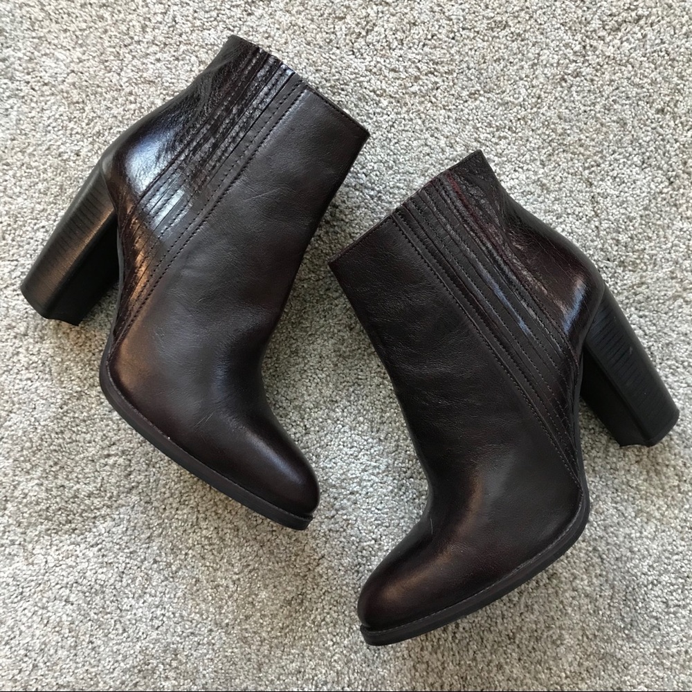 ZARA Burgundy Brown LEATHER High Heel ANKLE BOOTS